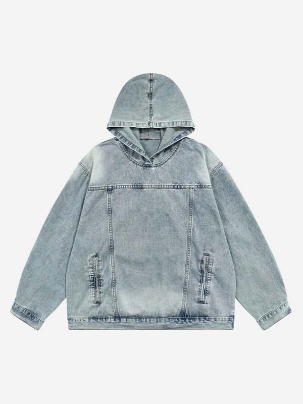 Majesda® - High Street Washed And Worn Denim Hoodie - 1464- Outfit Ideas - Streetwear Fashion - majesda.com