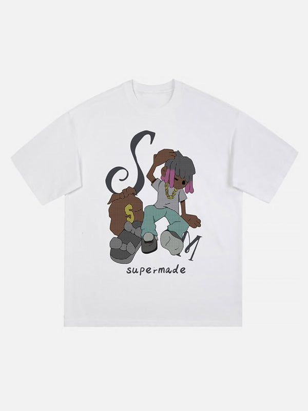 Majesda® - Hip Hop Cartoon Character Print T-shirt- Outfit Ideas - Streetwear Fashion - majesda.com