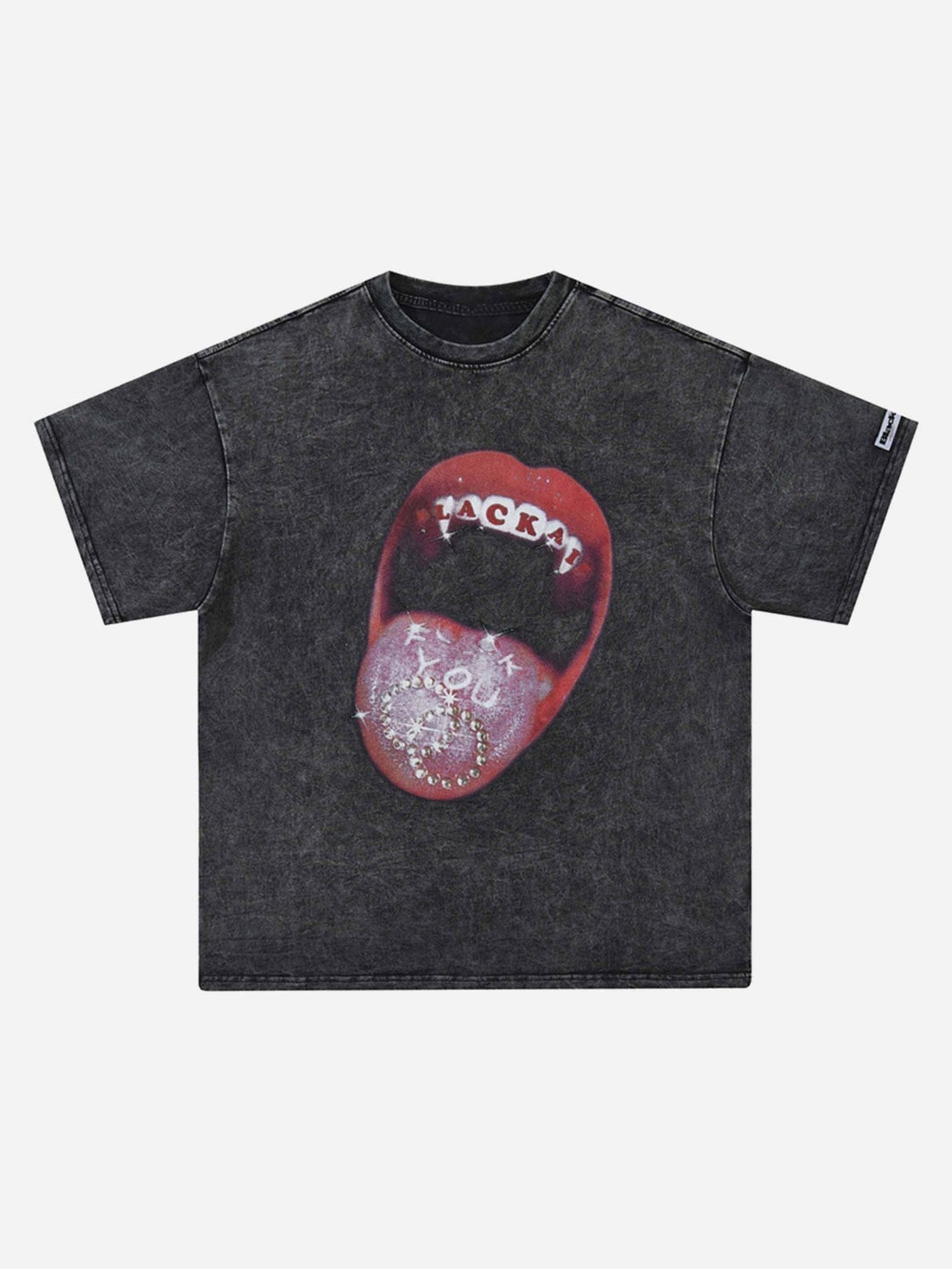 Majesda® - Hip Hop Mouth Printed Washed Out T-shirt - 1670- Outfit Ideas - Streetwear Fashion - majesda.com