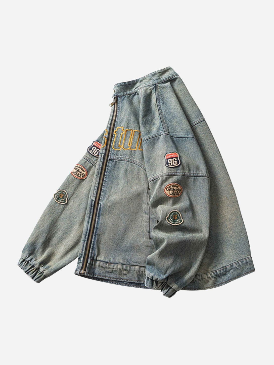 Majesda® - Hip-hop Badge Embroidered Do-over Denim Jacket - 1911- Outfit Ideas - Streetwear Fashion - majesda.com