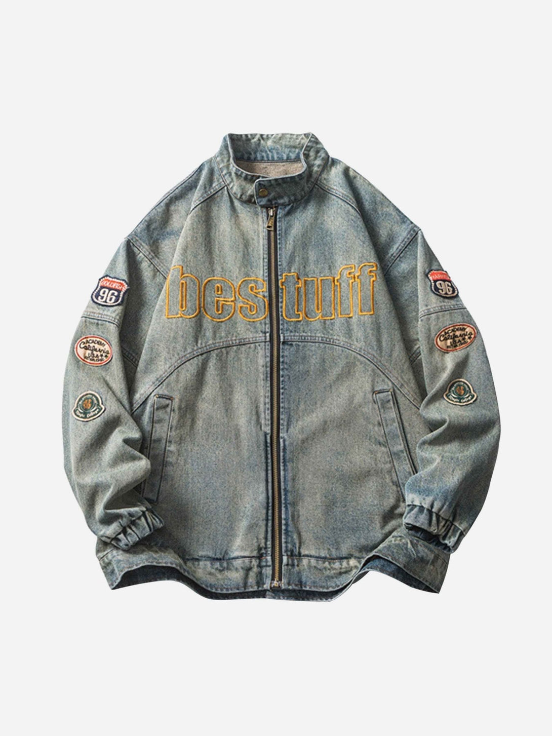 Majesda® - Hip-hop Badge Embroidered Do-over Denim Jacket - 1911- Outfit Ideas - Streetwear Fashion - majesda.com