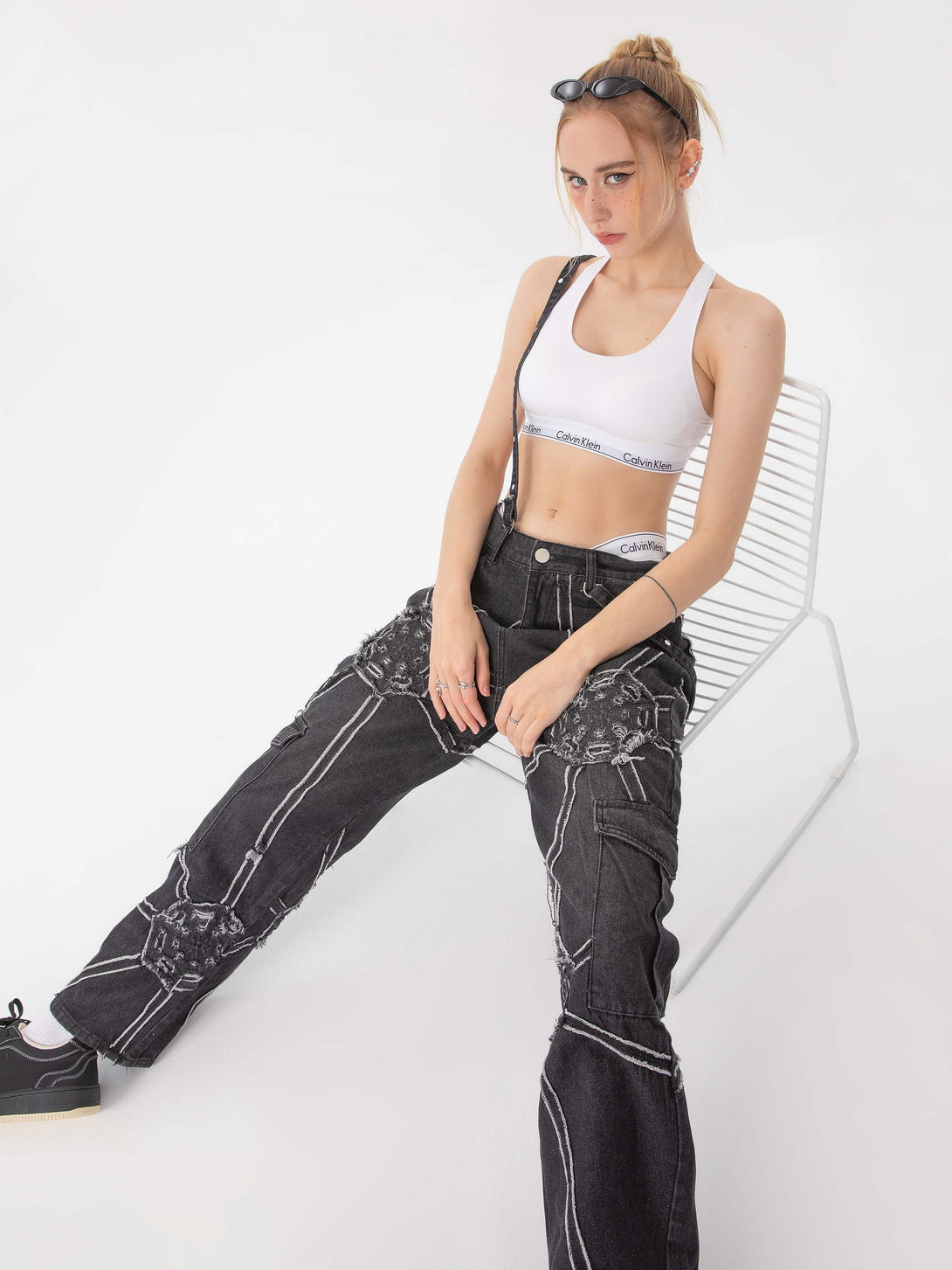 Majesda® - Hip-hop High Street Design Sense Spider Web Denim Straight Leg Pants-1512- Outfit Ideas - Streetwear Fashion - majesda.com