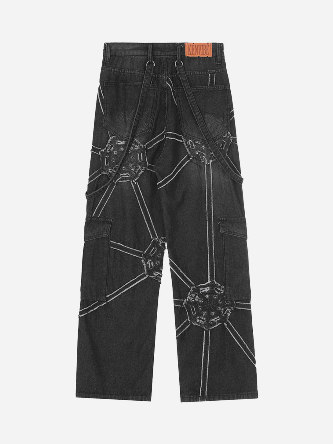 Majesda® - Hip-hop High Street Design Sense Spider Web Denim Straight Leg Pants-1512- Outfit Ideas - Streetwear Fashion - majesda.com