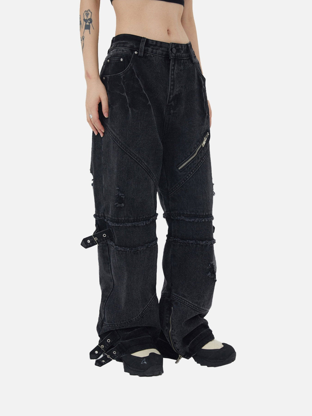 Majesda® - Hip-hop Retro Wash Old Punk Denim Pants Loose Straight Pants Couple Models-1456- Outfit Ideas - Streetwear Fashion - majesda.com