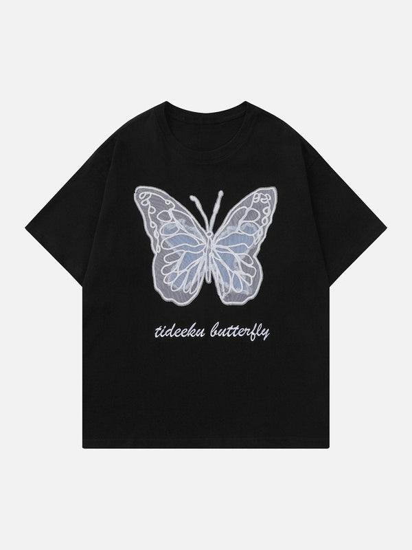 Majesda® - Hollow Mesh Butterfly Patch Tee- Outfit Ideas - Streetwear Fashion - majesda.com