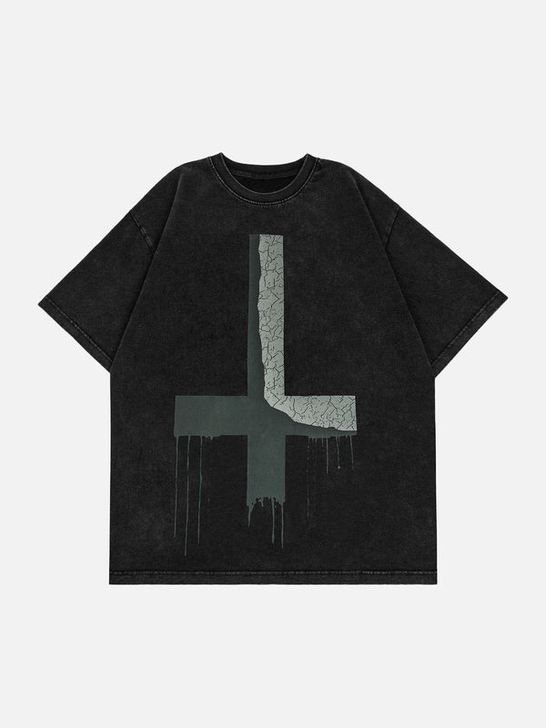 Majesda® - Inverted Cross Print Tee- Outfit Ideas - Streetwear Fashion - majesda.com