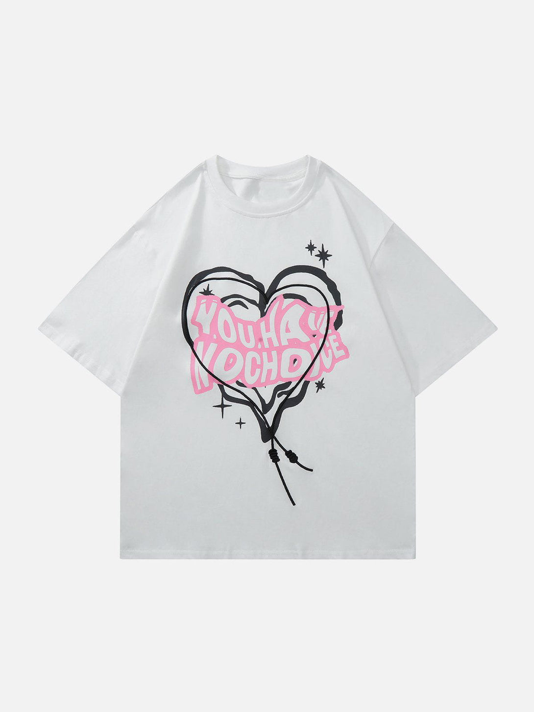 Majesda® - Irregular Heart Letter Print Tee- Outfit Ideas - Streetwear Fashion - majesda.com