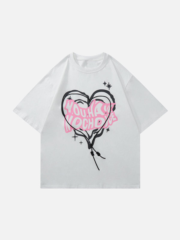 Majesda® - Irregular Heart Letter Print Tee- Outfit Ideas - Streetwear Fashion - majesda.com