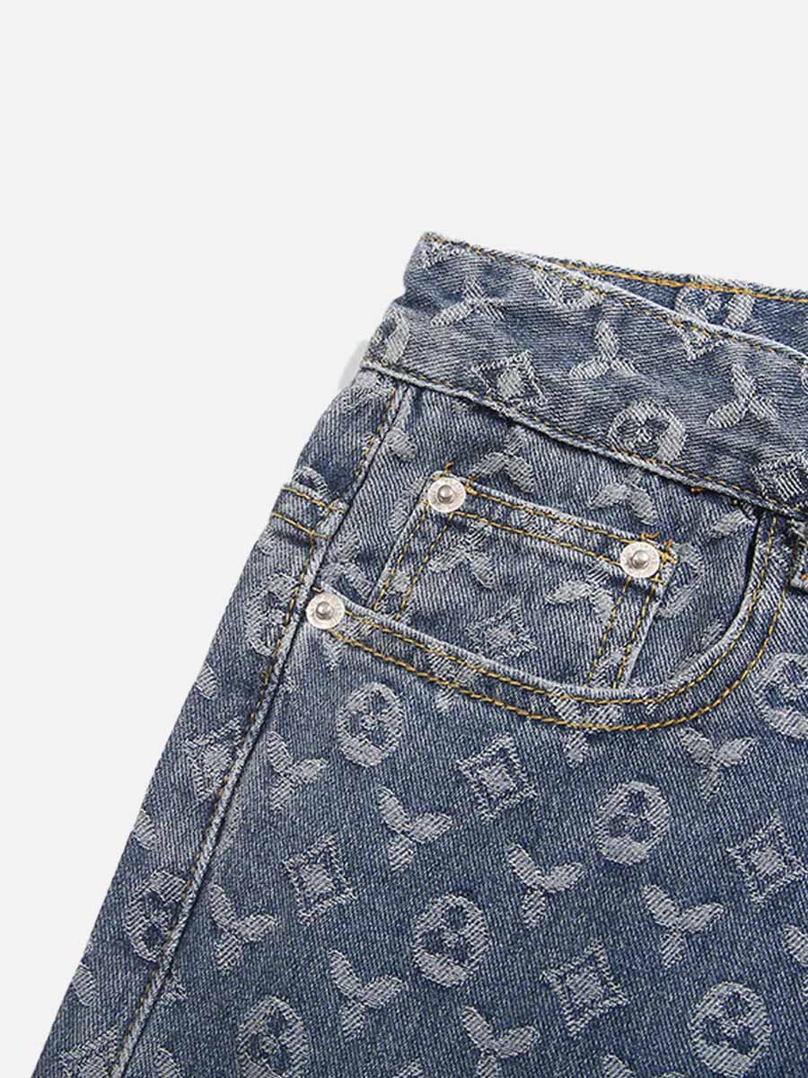 Majesda® - Jacquard Baggy Denim Jeans-1532- Outfit Ideas - Streetwear Fashion - majesda.com