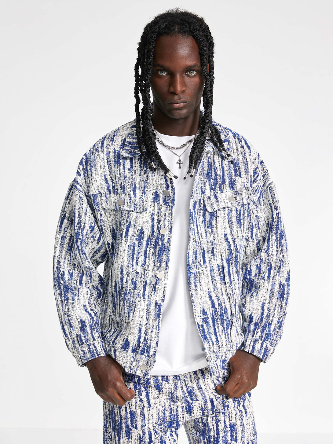 Majesda® - Jacquards Straight Trucker Jacket -1013- Outfit Ideas - Streetwear Fashion - majesda.com