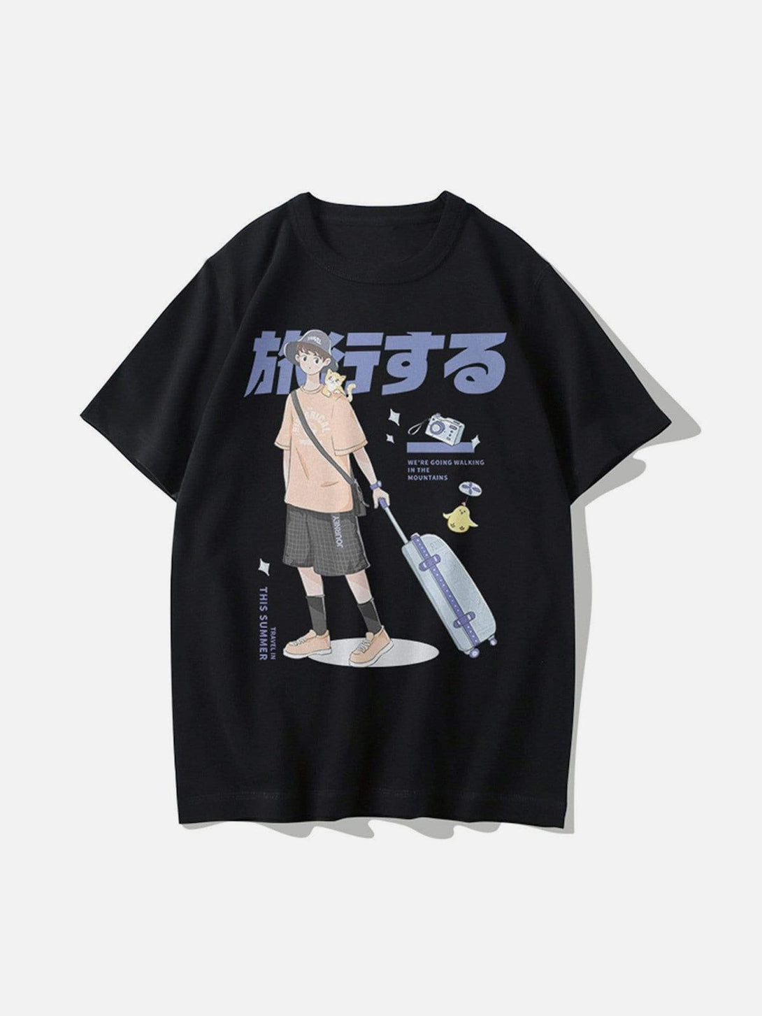 Majesda® - Japanese Anime Travel Boy Print Cotton Tee- Outfit Ideas - Streetwear Fashion - majesda.com