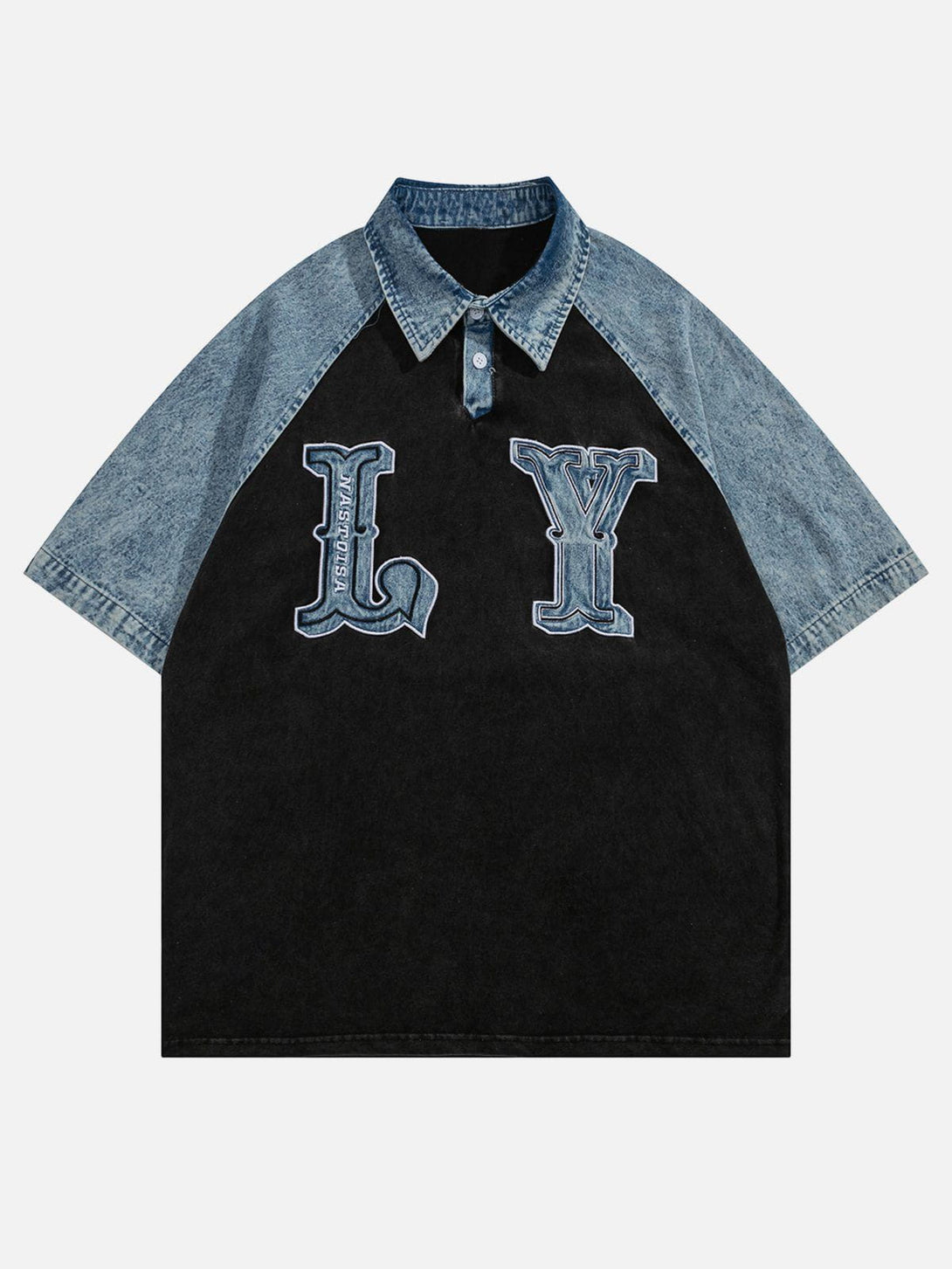 Majesda® - LY Letter Patchwork Polo Collar Tee- Outfit Ideas - Streetwear Fashion - majesda.com