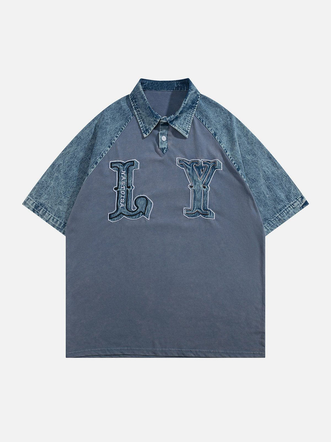 Majesda® - LY Letter Patchwork Polo Collar Tee- Outfit Ideas - Streetwear Fashion - majesda.com