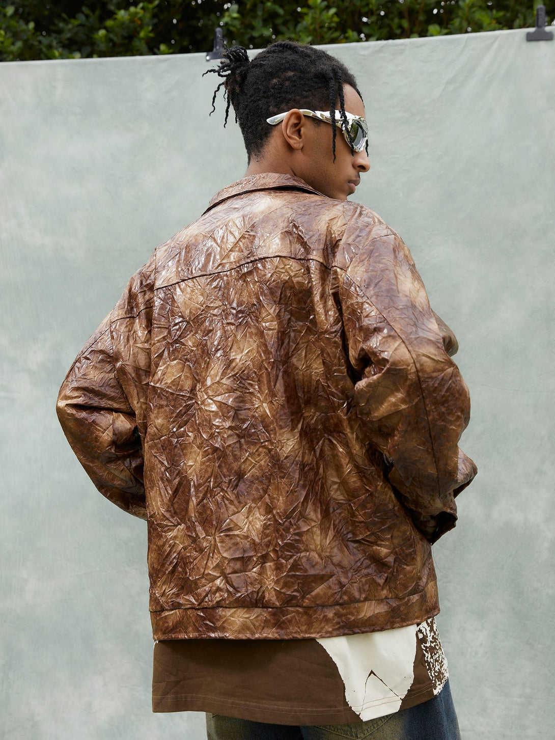 Majesda® - Leather Pleated Slim Fit Brown Jacket- Outfit Ideas - Streetwear Fashion - majesda.com