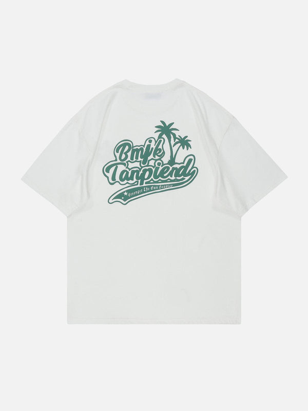 Majesda® - Letter Coconut Palm Print Tee- Outfit Ideas - Streetwear Fashion - majesda.com