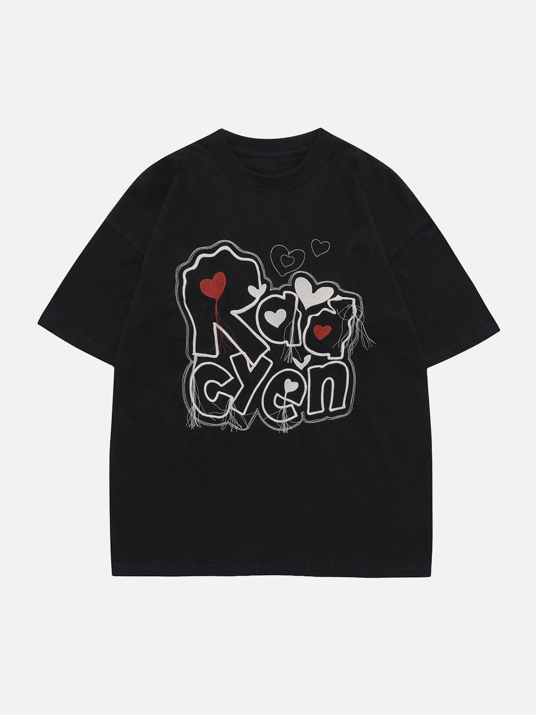 Majesda® - Letter Embroidery Heart Element Tee- Outfit Ideas - Streetwear Fashion - majesda.com