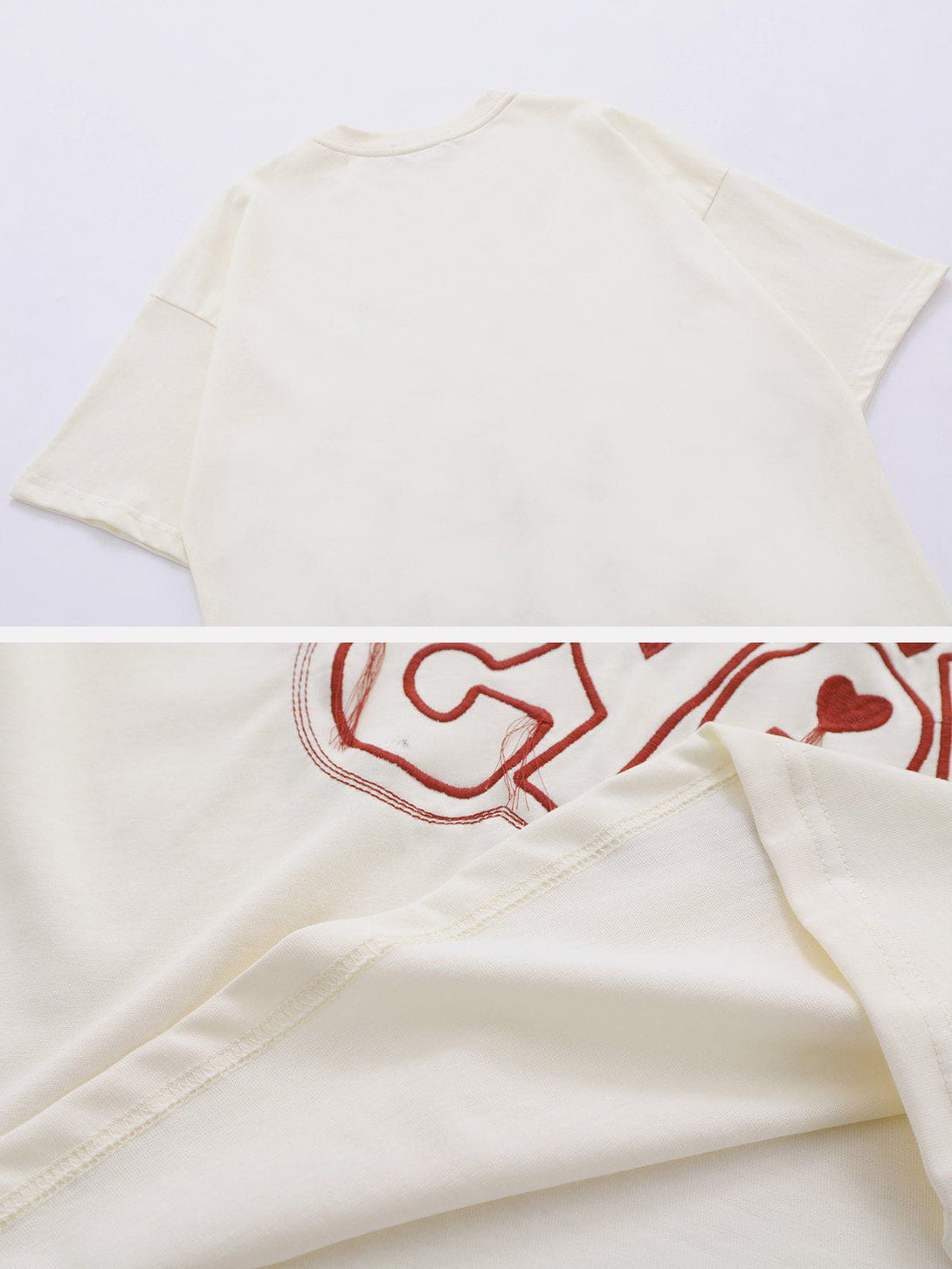 Majesda® - Letter Embroidery Heart Element Tee- Outfit Ideas - Streetwear Fashion - majesda.com