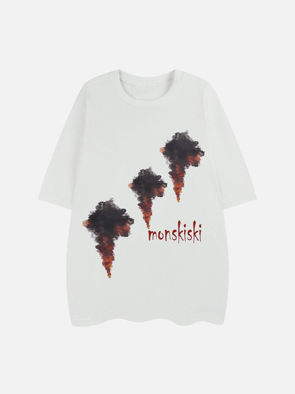 Majesda® - Letter Smoke Print Tee- Outfit Ideas - Streetwear Fashion - majesda.com