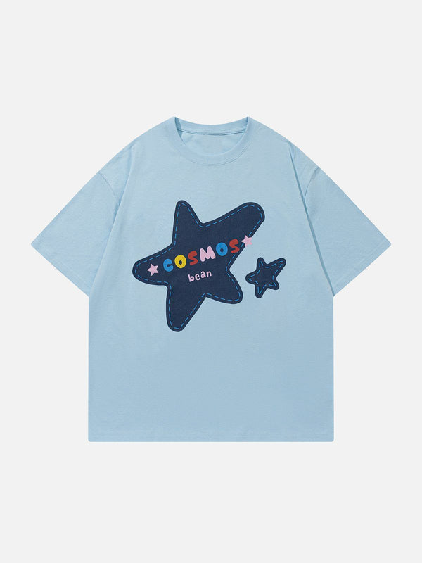 Majesda® - Letter Star Print Tee- Outfit Ideas - Streetwear Fashion - majesda.com