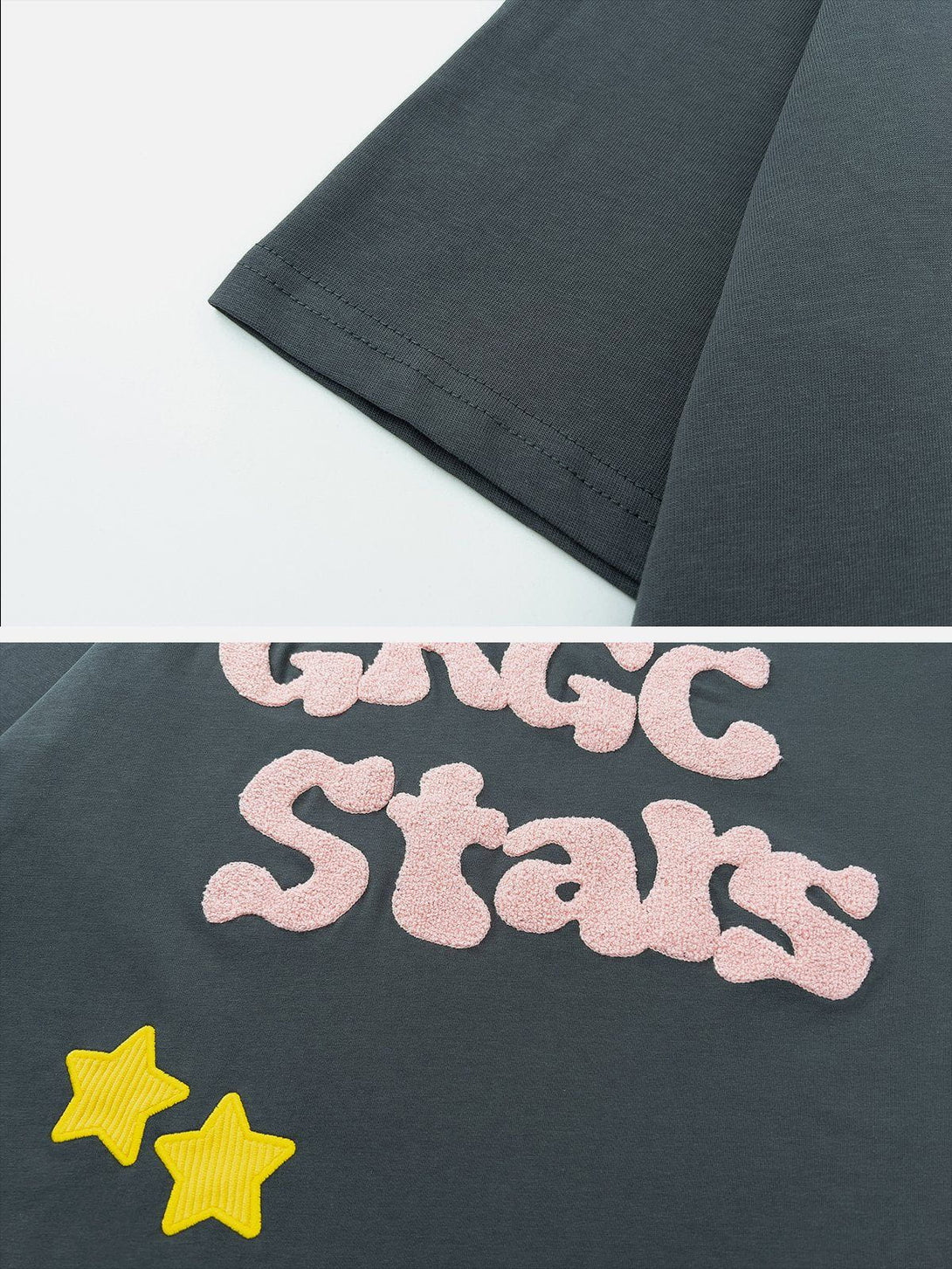 Majesda® - Lettered Star Embroidery Tee- Outfit Ideas - Streetwear Fashion - majesda.com