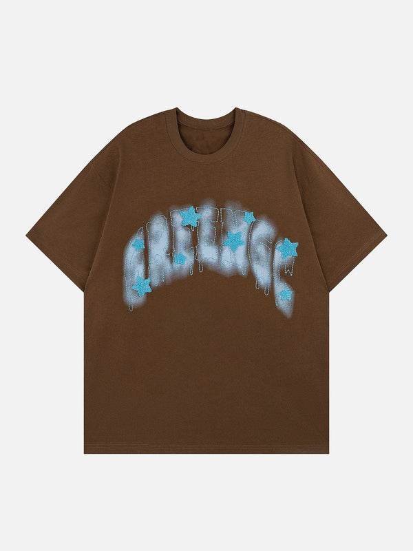 Majesda® - Lettering Swoosh Print Tee- Outfit Ideas - Streetwear Fashion - majesda.com