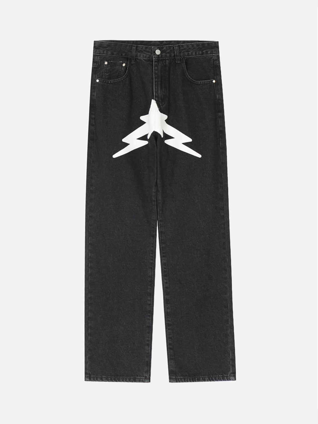 Majesda® - Lightning Pentagram Print Straight Jeans - 1922- Outfit Ideas - Streetwear Fashion - majesda.com