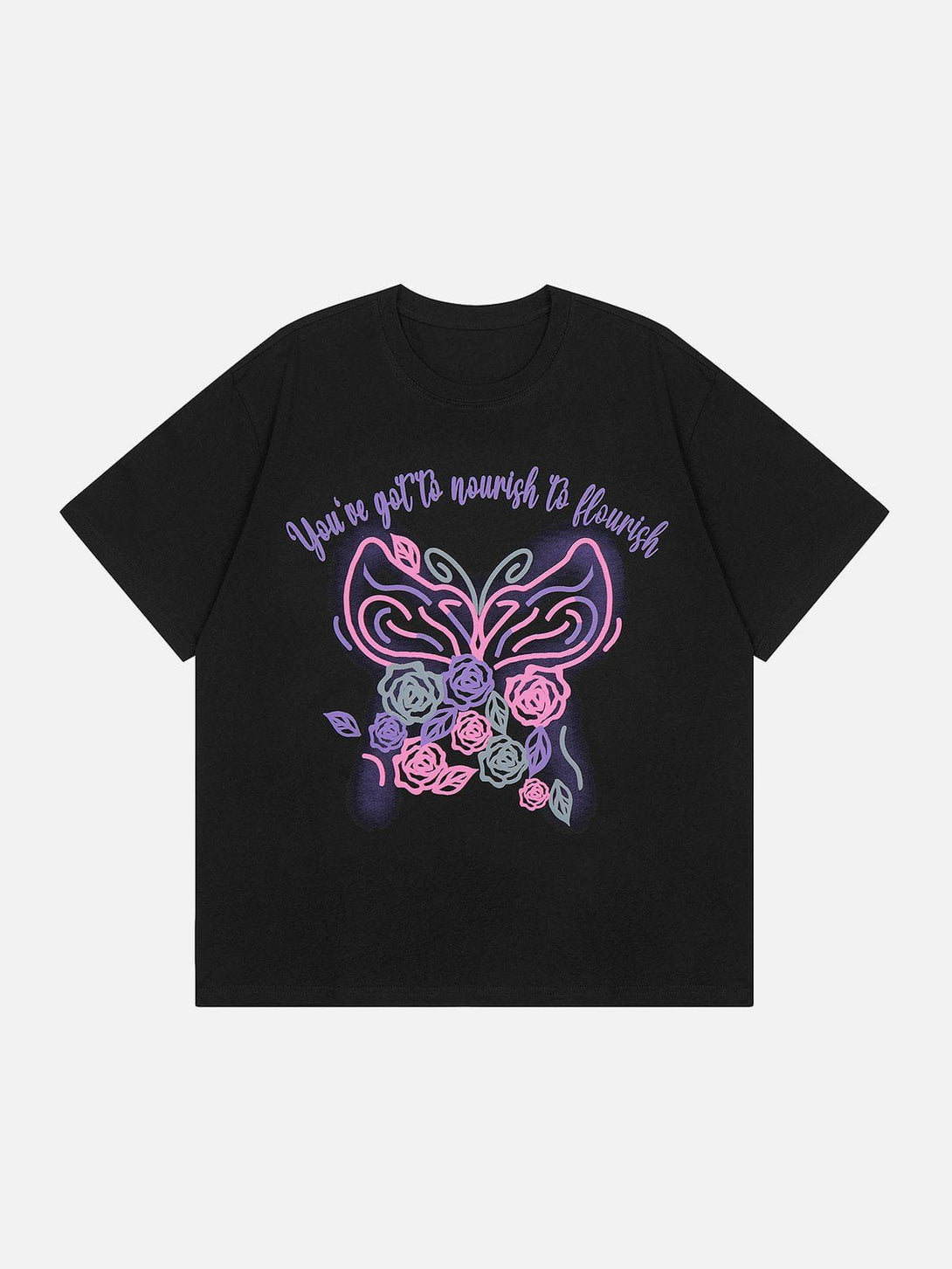 Majesda® - Line Flower Butterfly Print Tee- Outfit Ideas - Streetwear Fashion - majesda.com