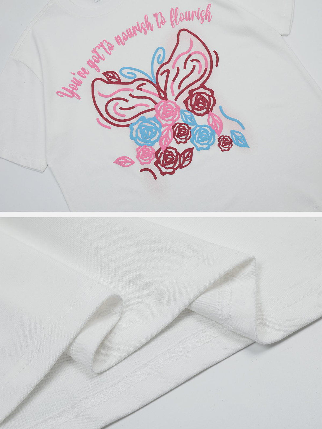 Majesda® - Line Flower Butterfly Print Tee- Outfit Ideas - Streetwear Fashion - majesda.com