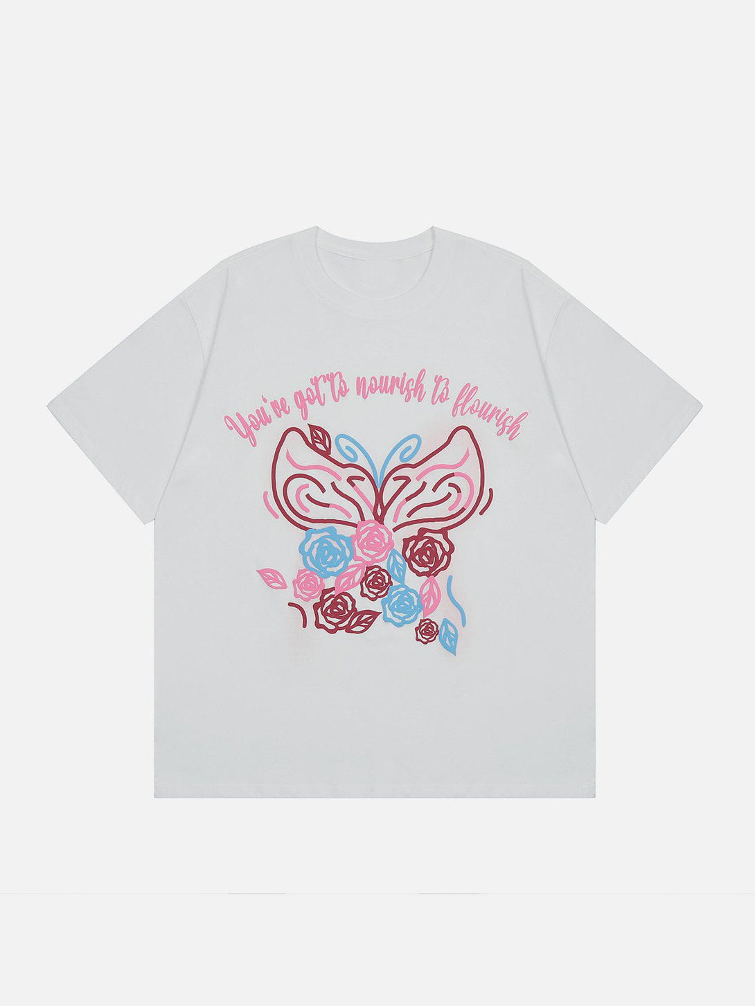 Majesda® - Line Flower Butterfly Print Tee- Outfit Ideas - Streetwear Fashion - majesda.com