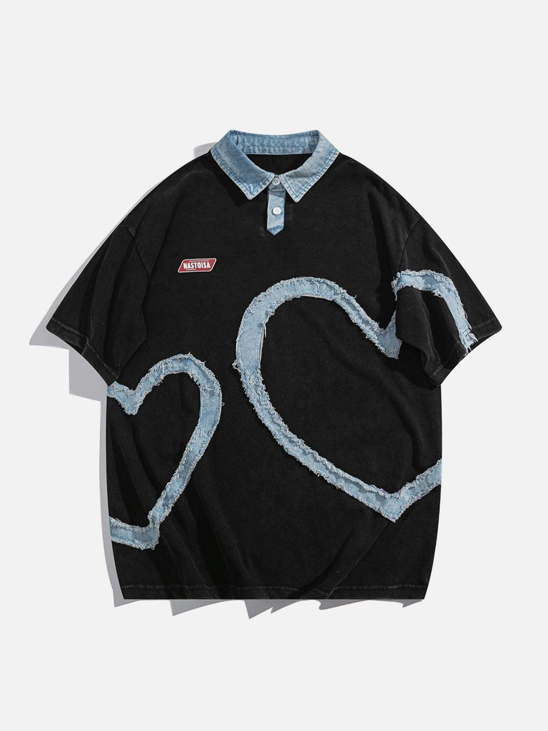 Majesda® - Love Denim Patch Embroidery POLO Tee- Outfit Ideas - Streetwear Fashion - majesda.com