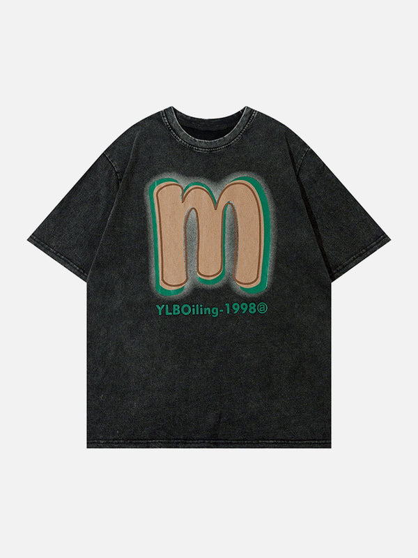 Majesda® - M Foam Printing Washed Tee- Outfit Ideas - Streetwear Fashion - majesda.com