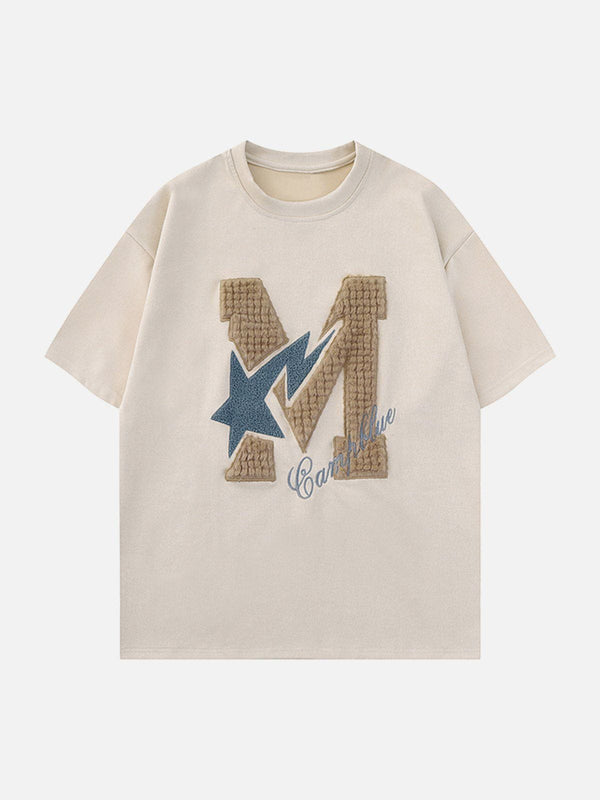 Majesda® - M Letter Star Embroidery Tee- Outfit Ideas - Streetwear Fashion - majesda.com