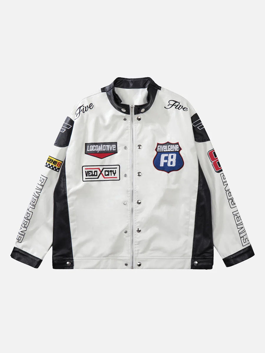 Majesda® - Motorcycle PU Leather Stitching Racing Jacket -1370- Outfit Ideas - Streetwear Fashion - majesda.com