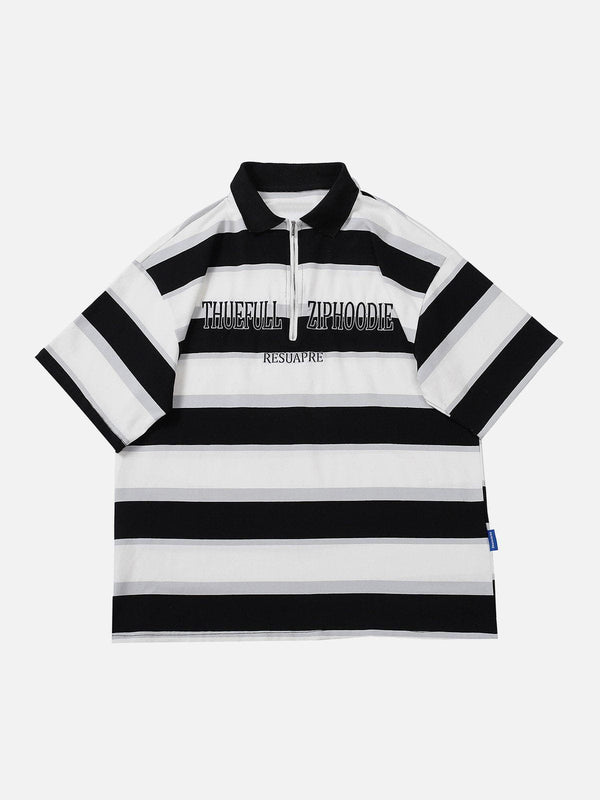 Majesda® - Multicolor Stripe Embroidered Letter POLO Tee- Outfit Ideas - Streetwear Fashion - majesda.com