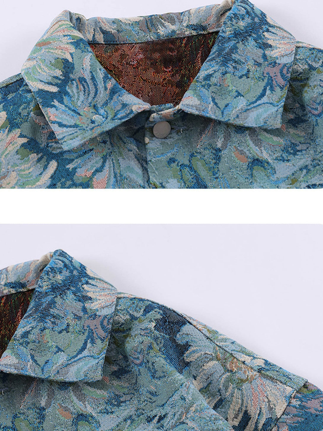 Majesda® - Oil Painting Jacquard Flower Denim Jacket -1286- Outfit Ideas - Streetwear Fashion - majesda.com