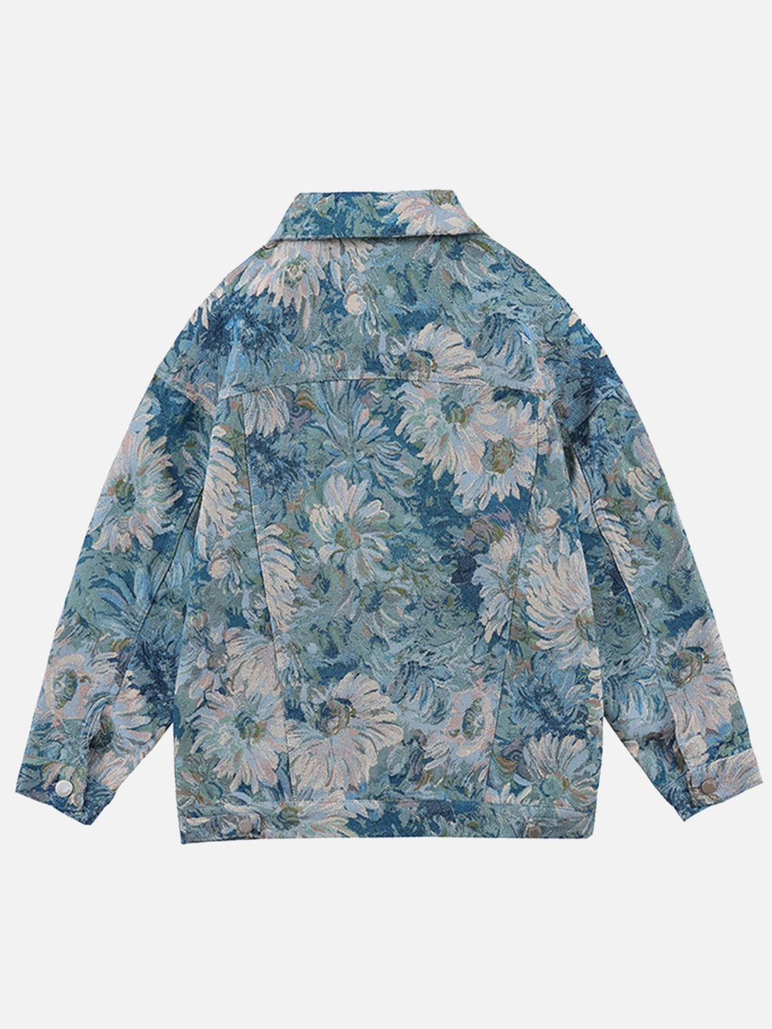 Majesda® - Oil Painting Jacquard Flower Denim Jacket -1286- Outfit Ideas - Streetwear Fashion - majesda.com