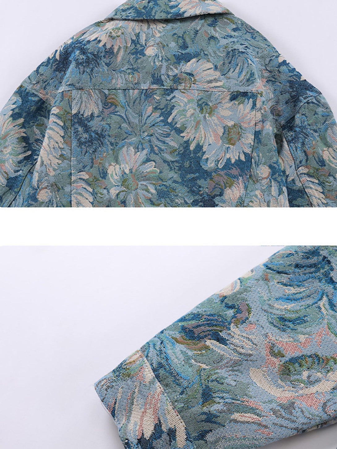 Majesda® - Oil Painting Jacquard Flower Denim Jacket -1286- Outfit Ideas - Streetwear Fashion - majesda.com