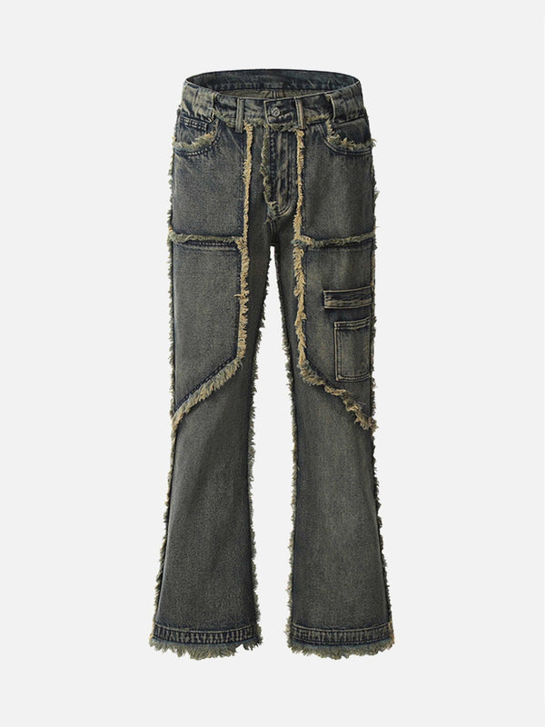 Majesda® - Old Raw Hem Straight Leg Micro Flare Jeans - 1960- Outfit Ideas - Streetwear Fashion - majesda.com