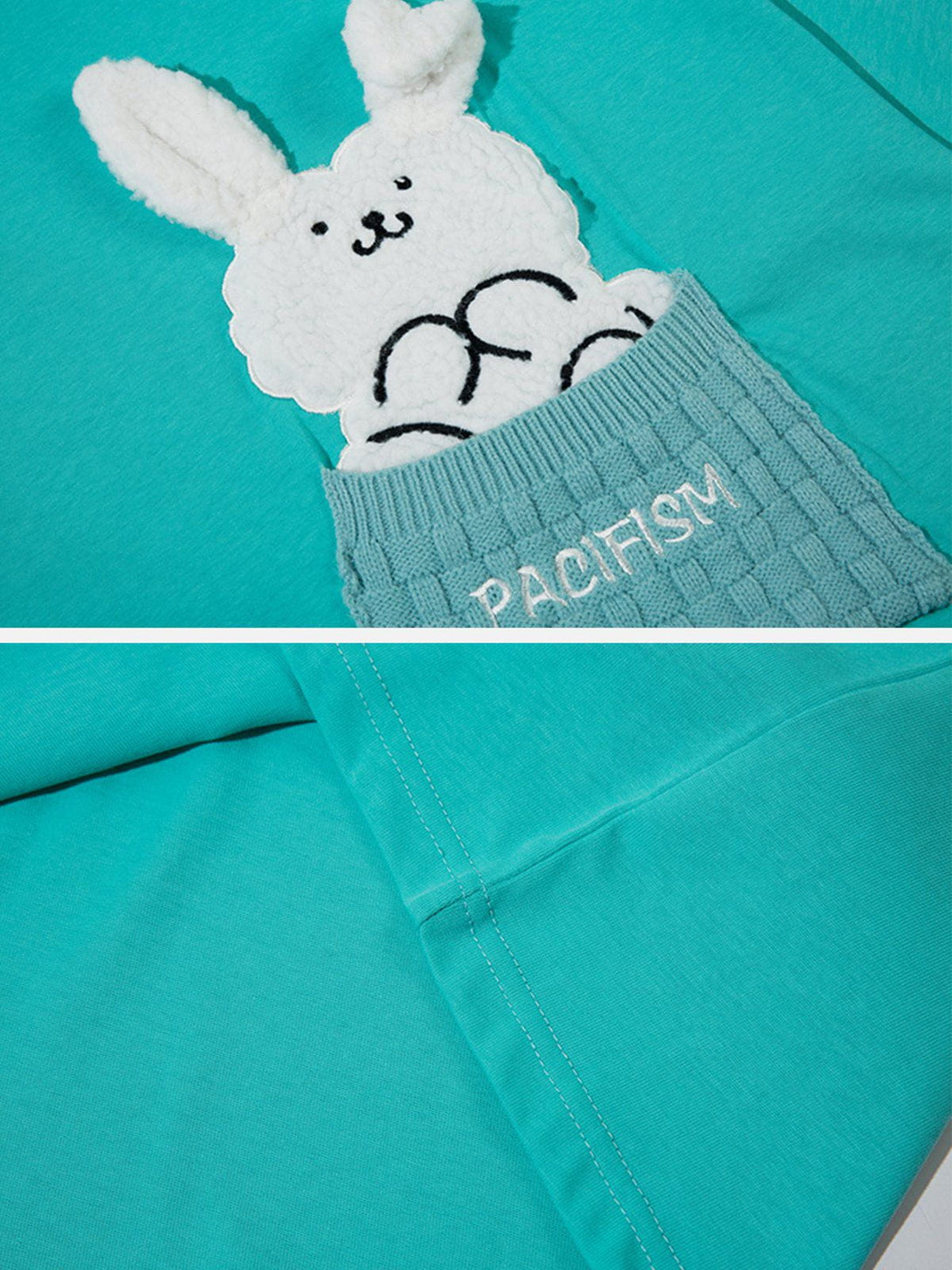 Majesda® - Patch Embroidery Rabbit Print Tee- Outfit Ideas - Streetwear Fashion - majesda.com