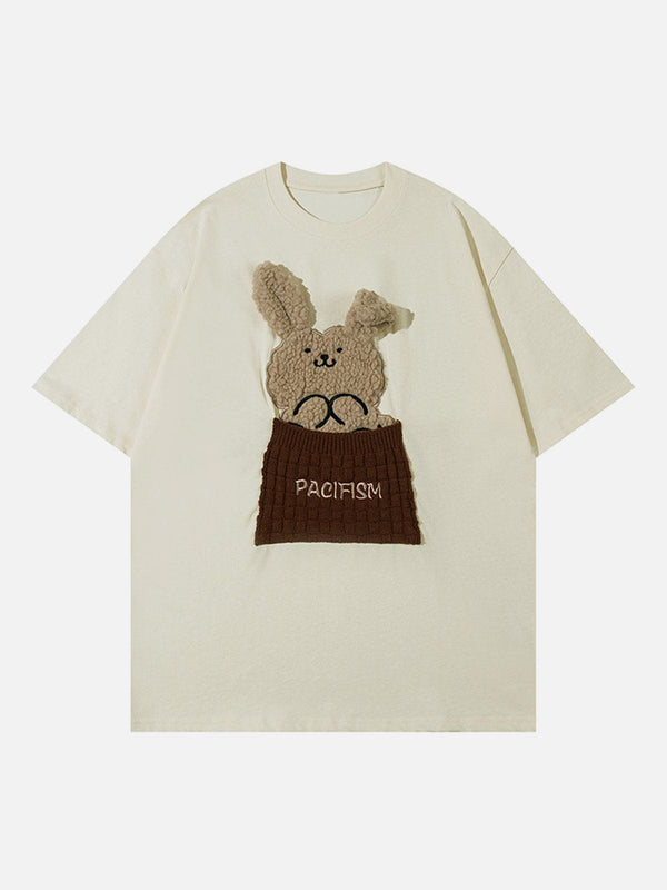 Majesda® - Patch Embroidery Rabbit Print Tee- Outfit Ideas - Streetwear Fashion - majesda.com