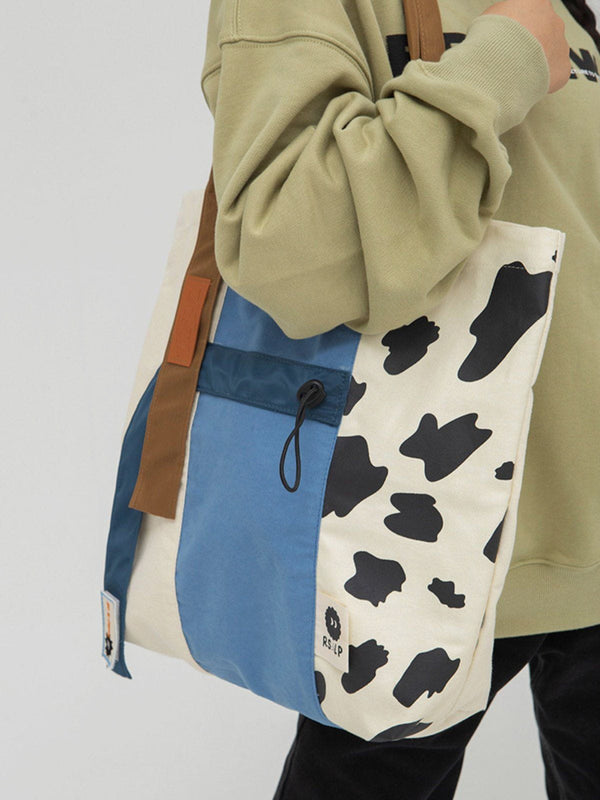 Majesda® - Patchwork Cow Pattern Tote Bag- Outfit Ideas - Streetwear Fashion - majesda.com