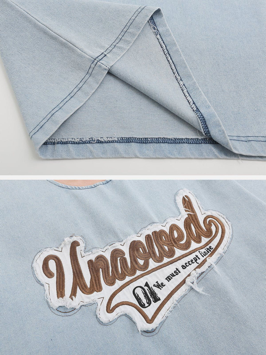 Majesda® - Patchwork Denim Tee- Outfit Ideas - Streetwear Fashion - majesda.com