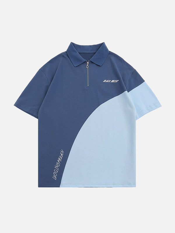 Majesda® - Patchwork Polo Collar Tee- Outfit Ideas - Streetwear Fashion - majesda.com