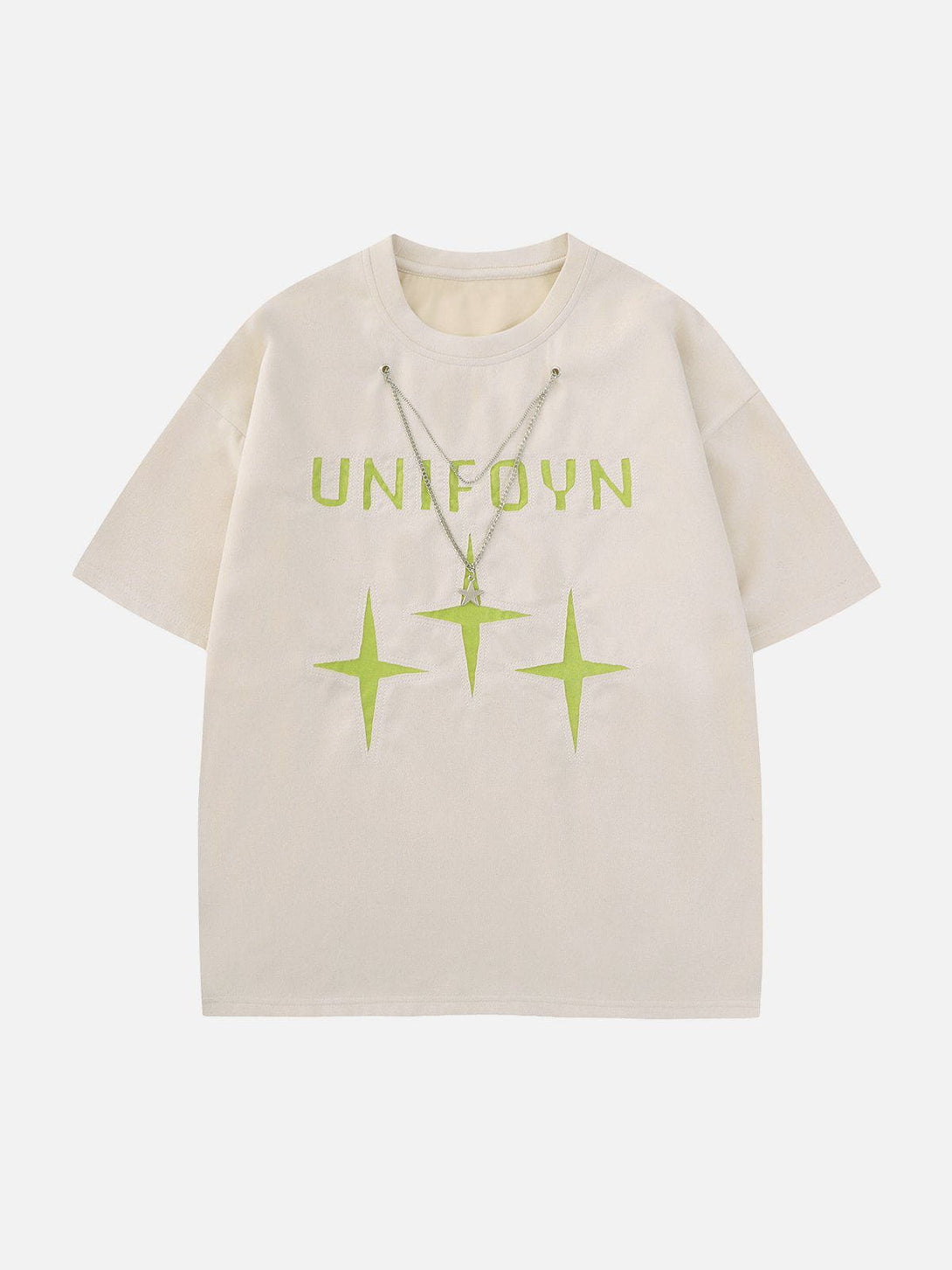 Majesda® - Patchwork Star Chain Decoration Tee- Outfit Ideas - Streetwear Fashion - majesda.com