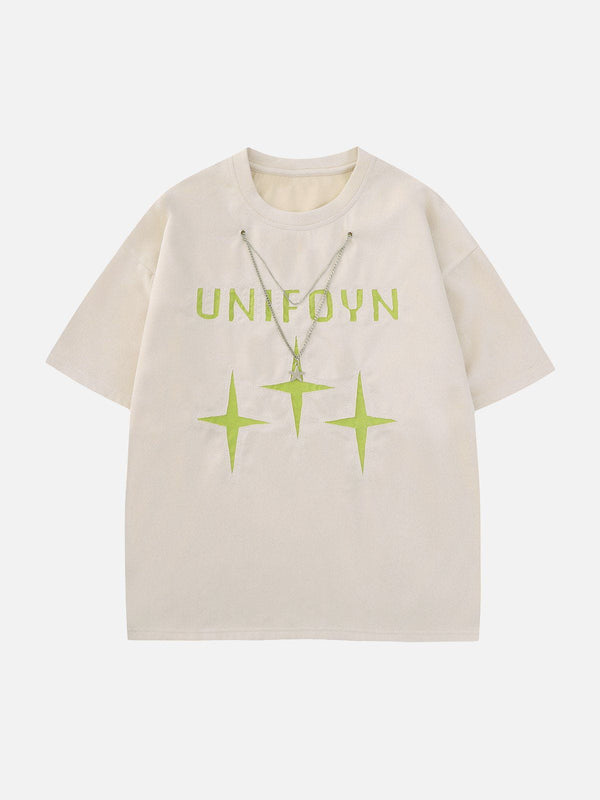 Majesda® - Patchwork Star Chain Decoration Tee- Outfit Ideas - Streetwear Fashion - majesda.com