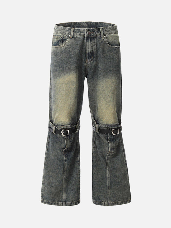 Majesda® - Patchwork Tie Design Micro Flare Jeans - 1678- Outfit Ideas - Streetwear Fashion - majesda.com