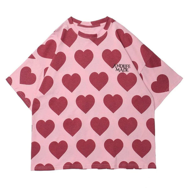 Majesda® - Peach Heart Print Cotton Tee- Outfit Ideas - Streetwear Fashion - majesda.com
