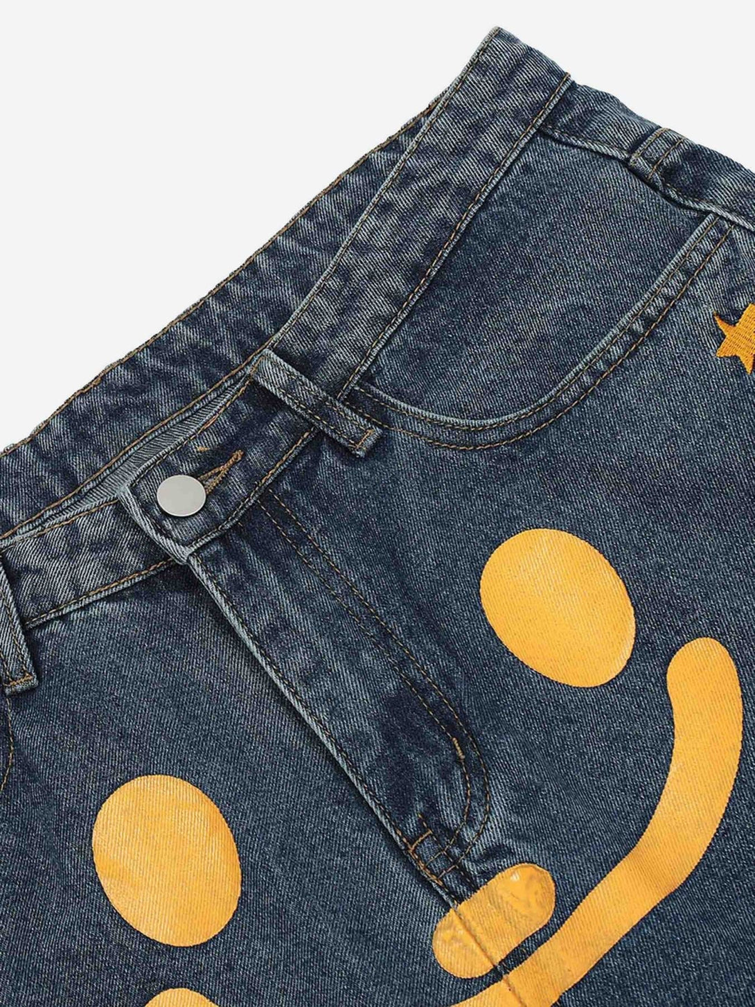 Majesda® - Personality Smiley Face Printed Jeans - 1978- Outfit Ideas - Streetwear Fashion - majesda.com