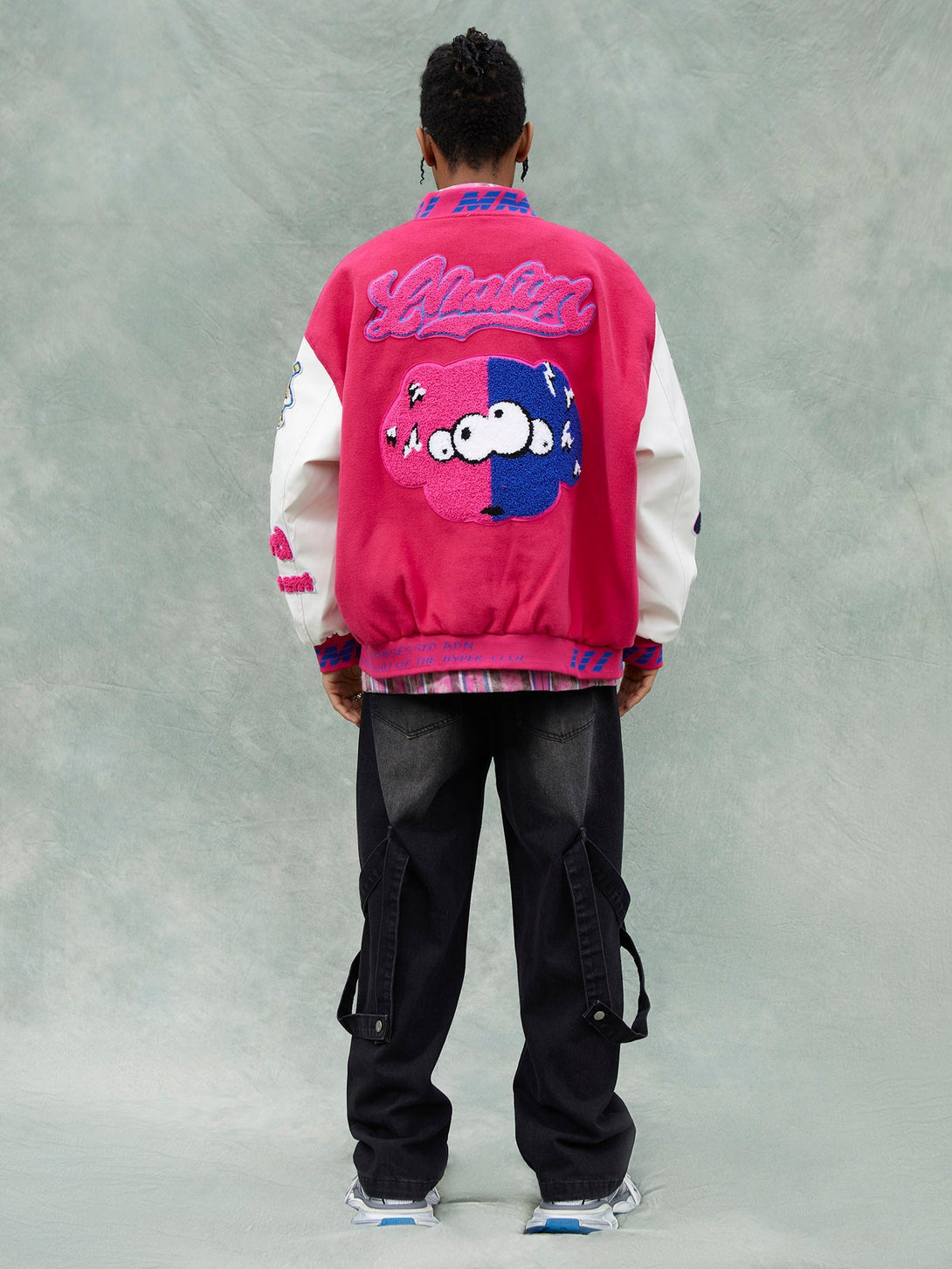 Majesda® - Pink Terry Patch Embroidered Hip Hop Baseball Jersey - 1965- Outfit Ideas - Streetwear Fashion - majesda.com