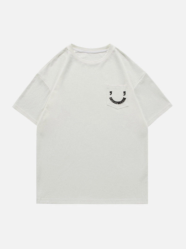 Majesda® - Pocket Smile Print Tee- Outfit Ideas - Streetwear Fashion - majesda.com